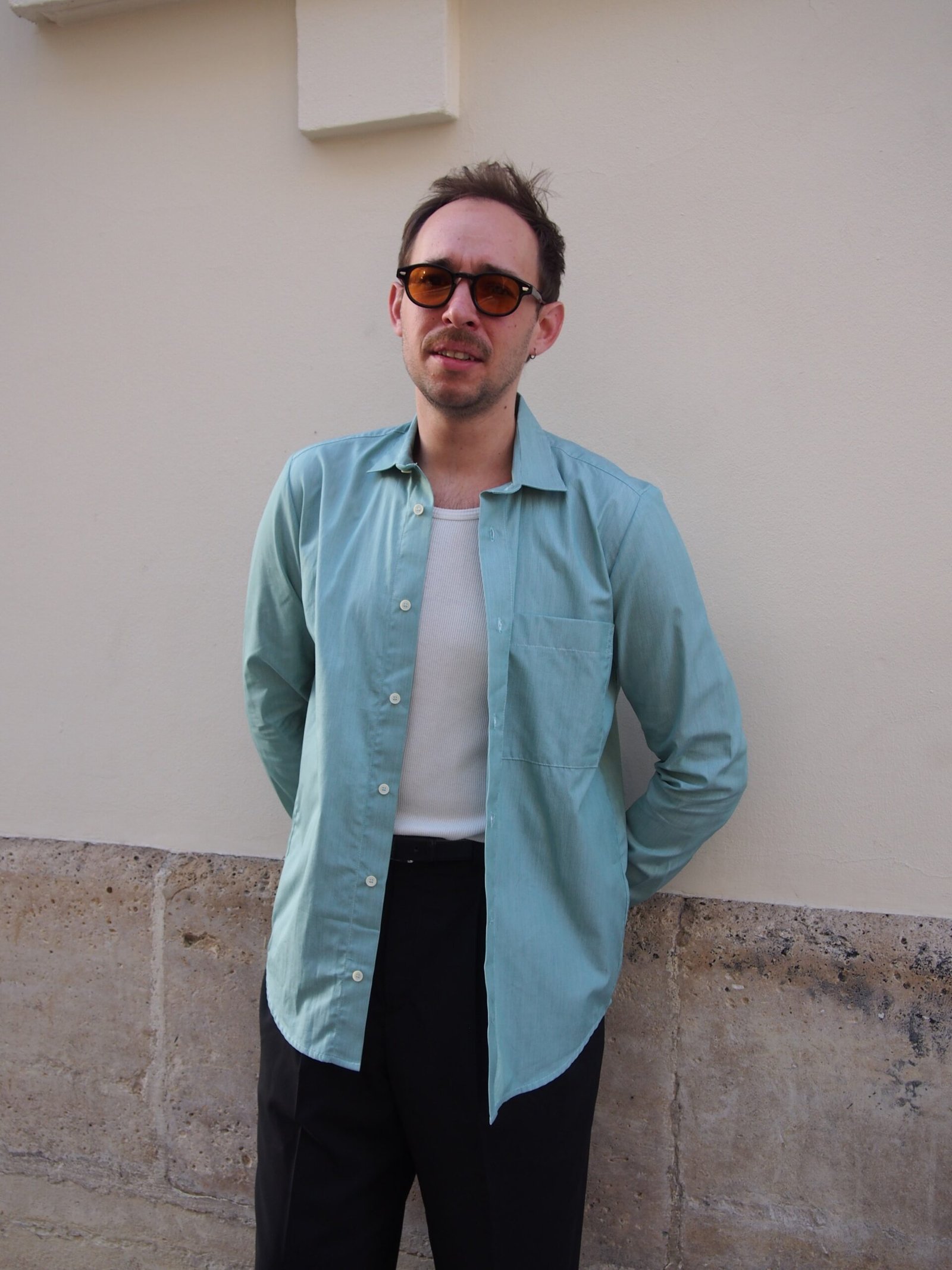 Camicia in cotone a righe verdi